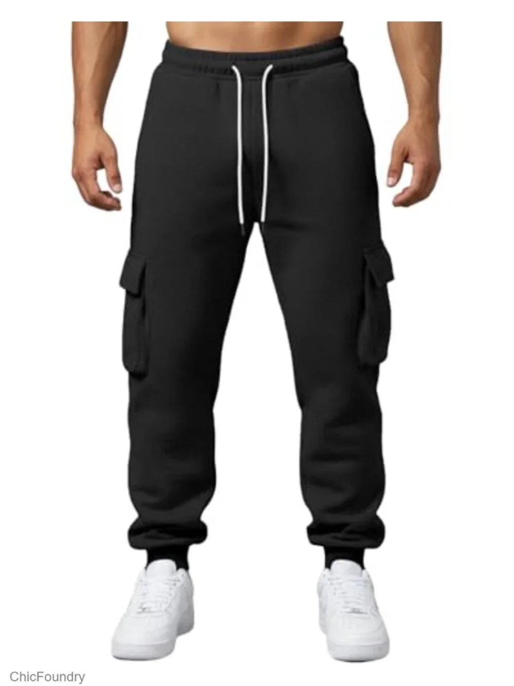 Men's Heavyweight Fleece Lined Cargo Sweatpants Joggers with 5 Pockets, Tapered